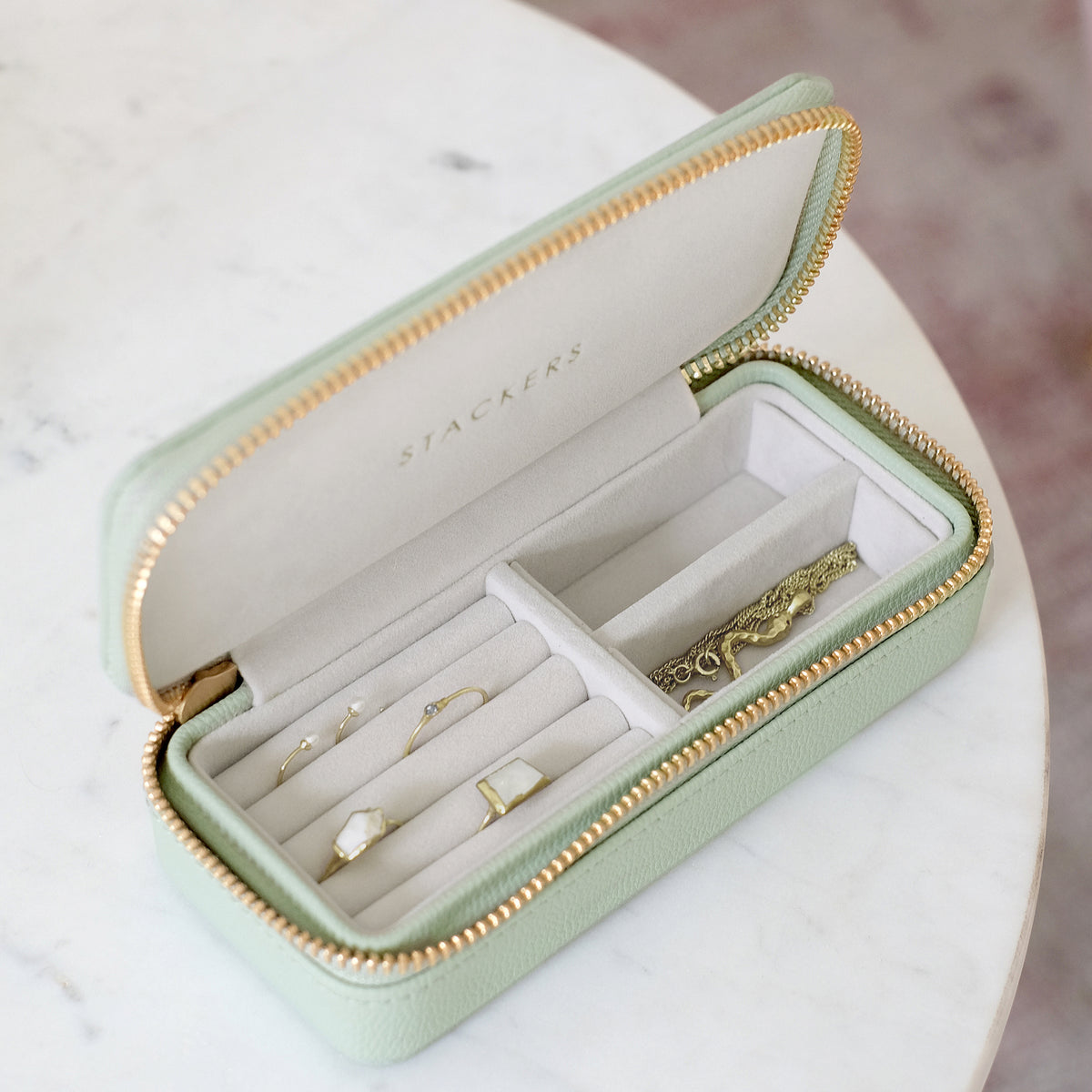 Stackers Sage Green Medium Travel Jewellery Box – STACKERS LONDON