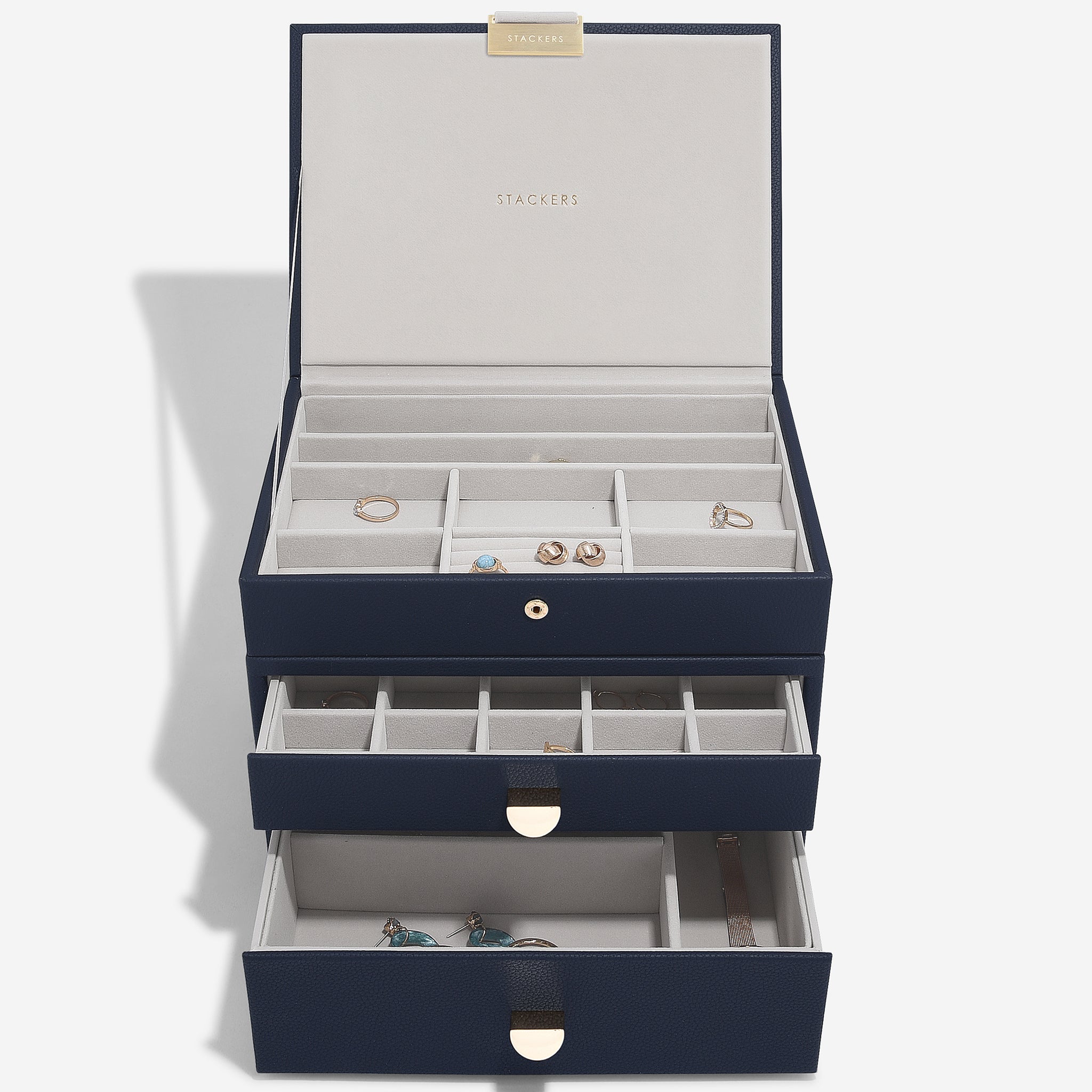 Classic Jewellery Box 選べる3セット LID and Drawer ネイビーペブル