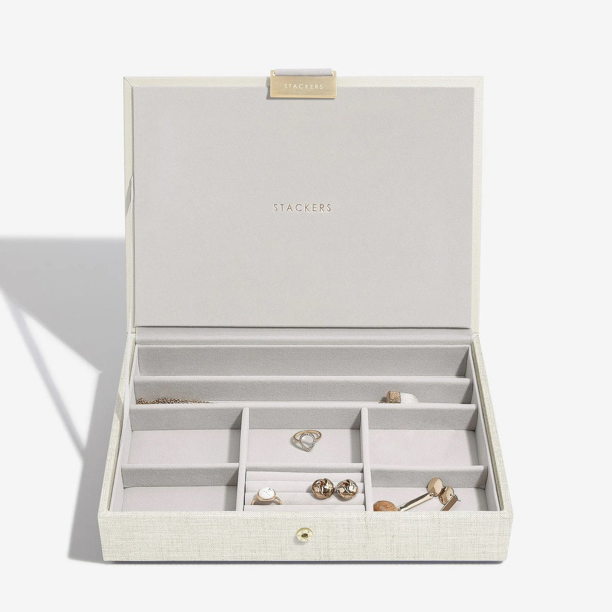 【STACKERS】クラシック　ジュエリーボックス リネン・オートミール Classic ジュエリーボックス 蓋 リネン・オートミール – STACKERS LONDON