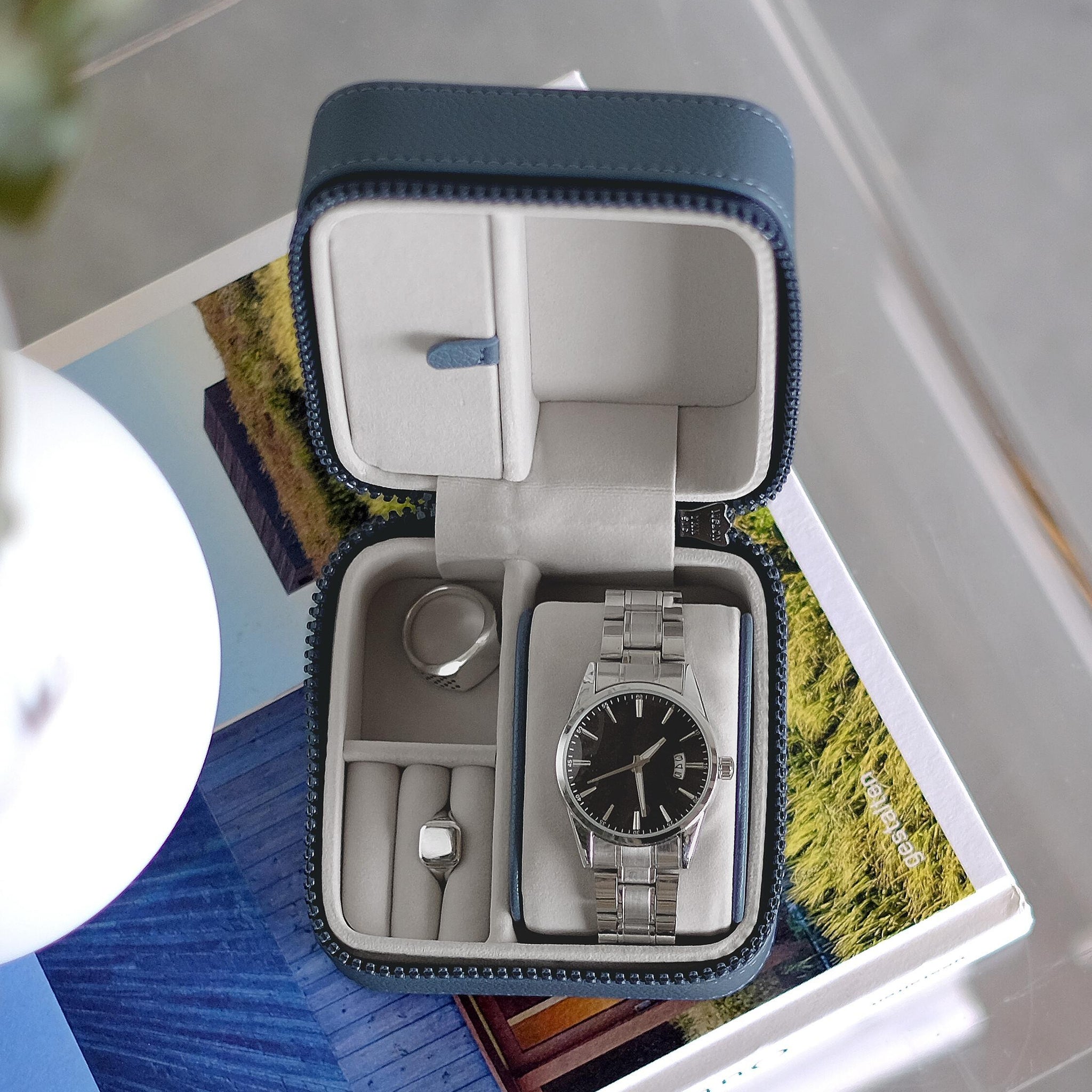 Men's メンズ ウォッチ＆ジュエリーボックス キャンバスブルー