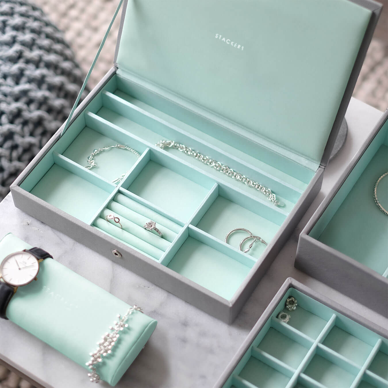 Grey Mint Classic Jewellery Box – STACKERS LONDON