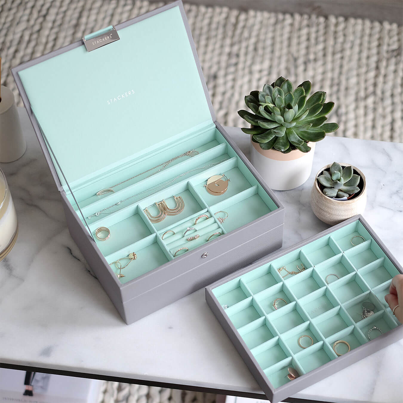 Grey Mint Classic Jewellery Box – STACKERS LONDON