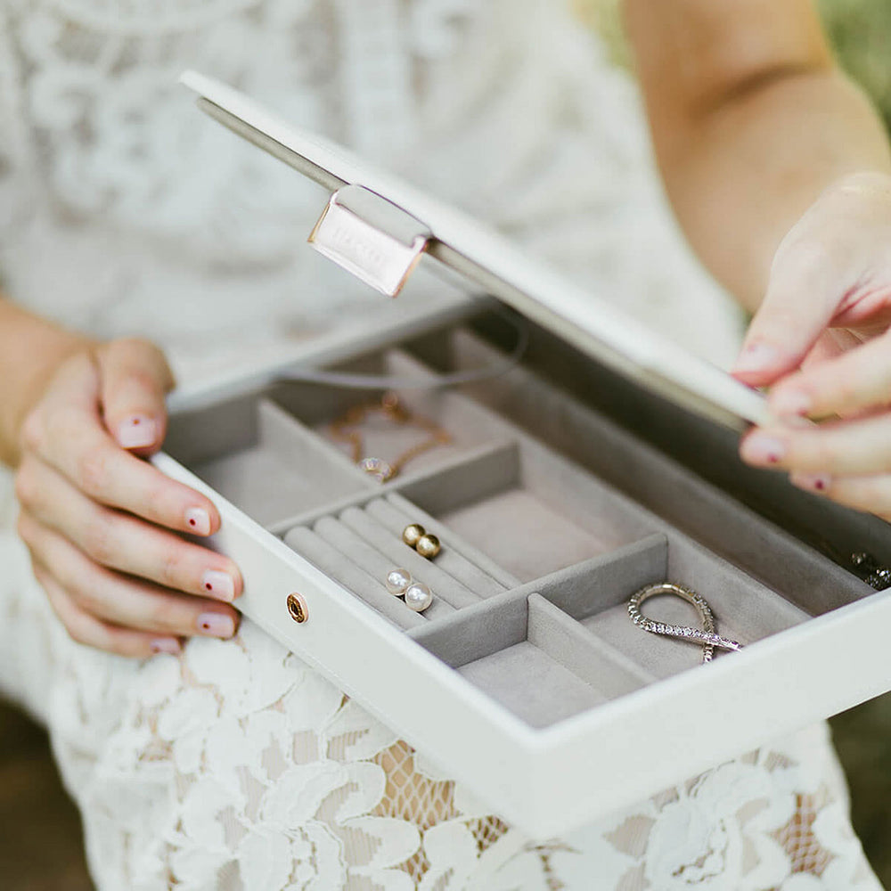 White & Rose Gold Classic Jewellery Box Lid – STACKERS LONDON